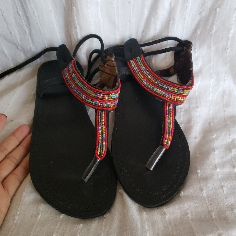 Handmade leather boho beaded sandle size 39